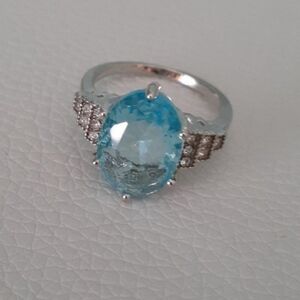 Silvertone Blue Ring Size 7